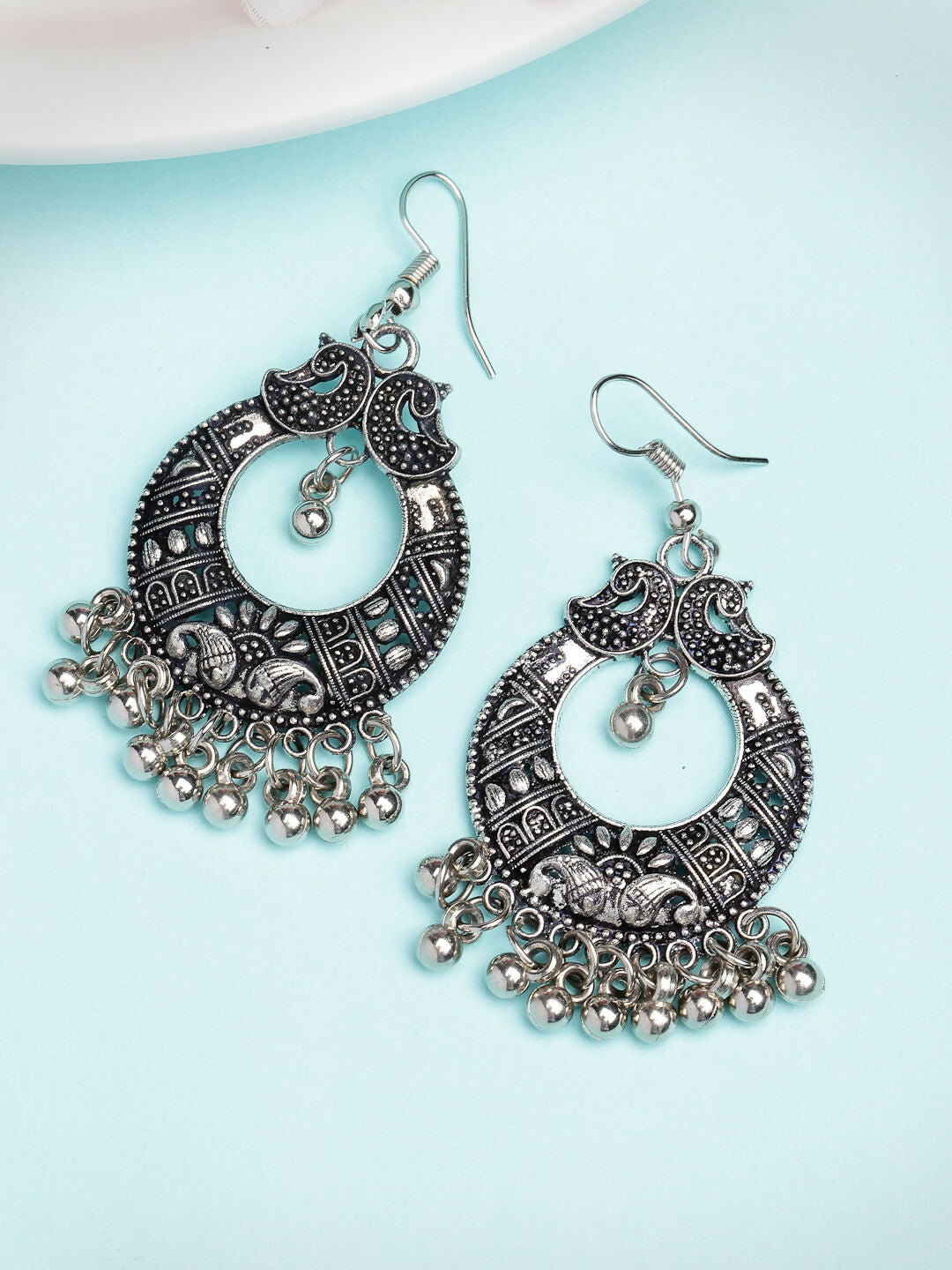 NVR Women's Silver-Plated German Silver Oxidised Chandbali Earrings - Distacart