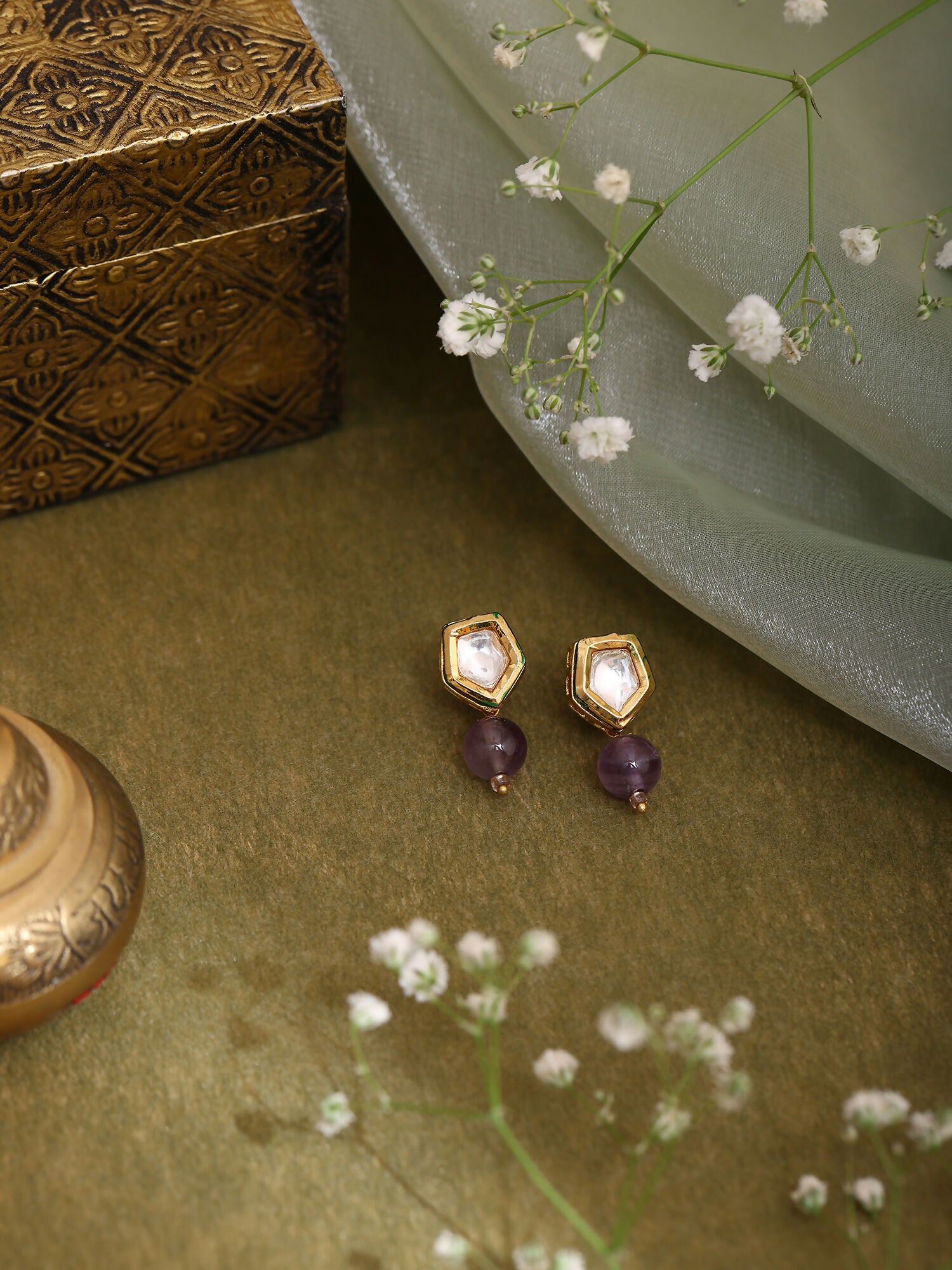 Ruby Raang Purple Amethyst Kundan Studs