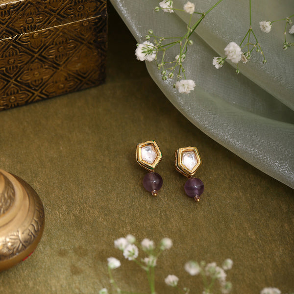 Ruby Raang Purple Amethyst Kundan Studs
