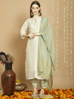 Thumbnail for Jyoti Fashion Women's Off White Chanderi Silk Elegant Jardoshi Kurta with Trouser & Dupatta - Distacart