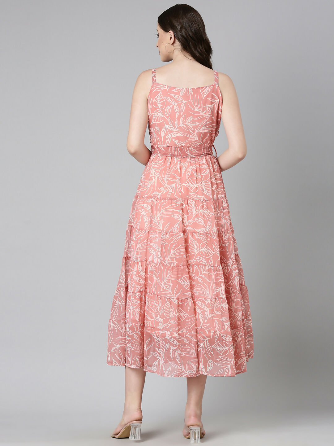 Souchii Peach Floral Fit & Flare Maxi - Dista