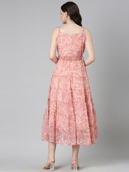 Souchii Peach Floral Fit & Flare Maxi - Dista