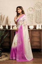 Thumbnail for Vastranavya White Lavender Digital Printed Linen Ready To Wear Designer Saree with Unstitched Blouse - Distacart