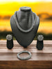Inhanns Complete Look Crystal Statement 3-Piece Set (Adjustable Necklace + Earrings + Adjustable Bangle ) - Silver - Distacart