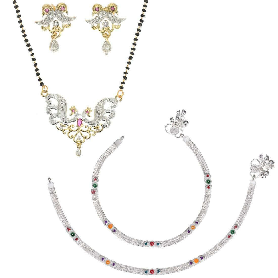 AanyaCentric Gold-plated Mangalsutra Pendant Earring Set & Silver Plated Anklet - Distacart