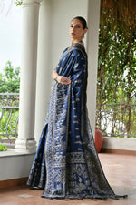 Thumbnail for Vishnu Weaves Women's Blue Handloom Raw Silk Thread Weaving Saree with Blouse