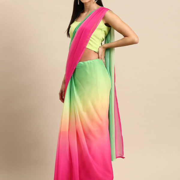 Ahalyaa Women's Traditional Semi Stitch Saree - Pink - Distacart