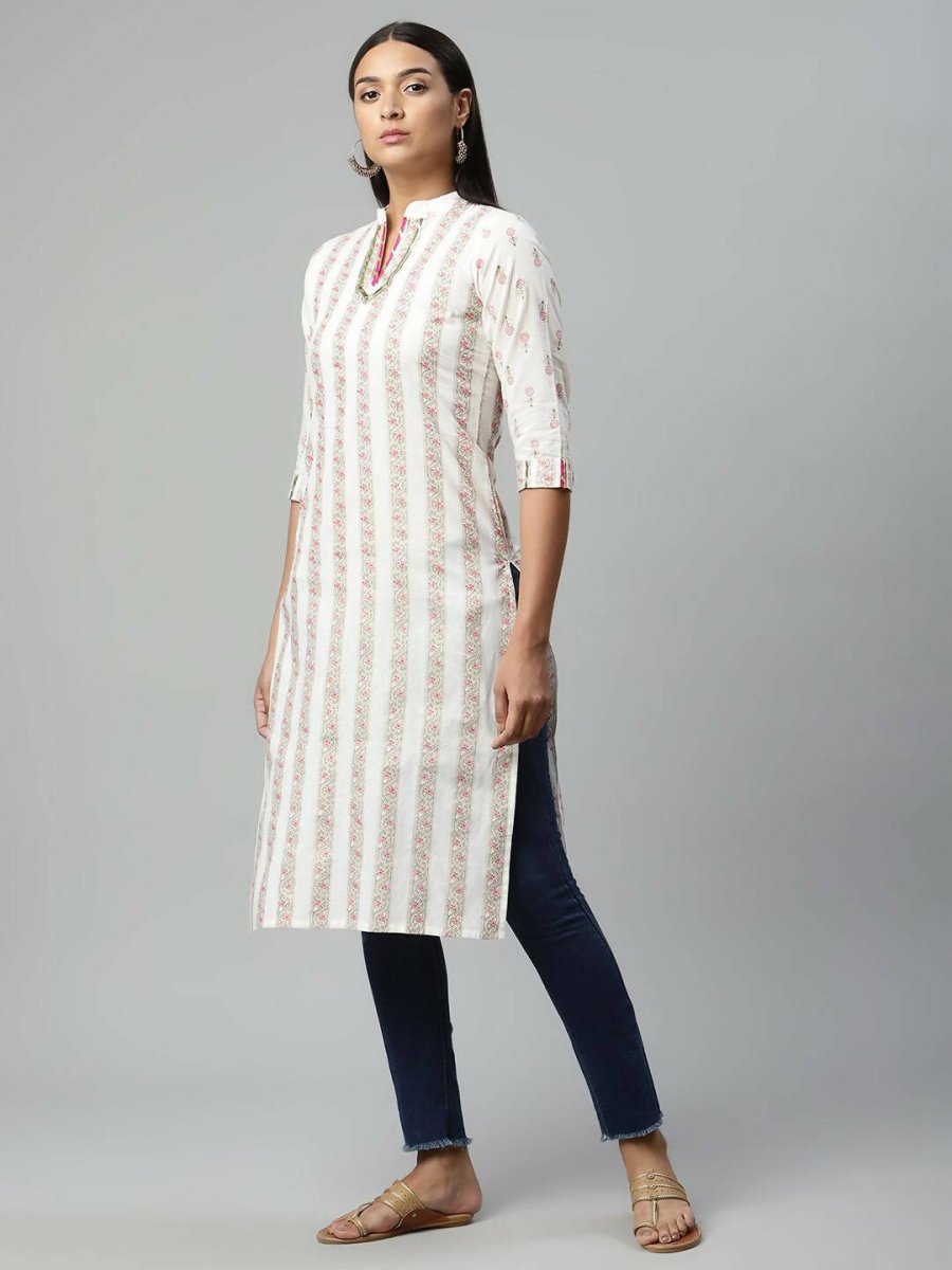 Ahalyaa Womens Off White Color Pure Cotton Printed Kurtas - Distacart
