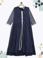 Thumbnail for Ahalyaa Navy Blue Net Foil Print Kids Dress For Girls - Distacart