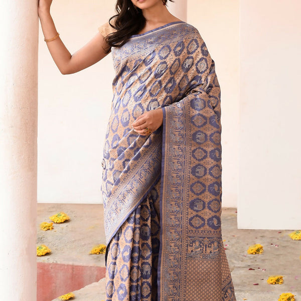 Joban Fashion Lavender Pure Katan Pure Handloom Banarasi Silk Saree