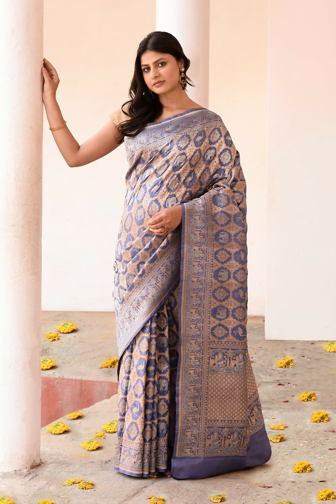 Joban Fashion Lavender Pure Katan Pure Handloom Banarasi Silk Saree - Dista