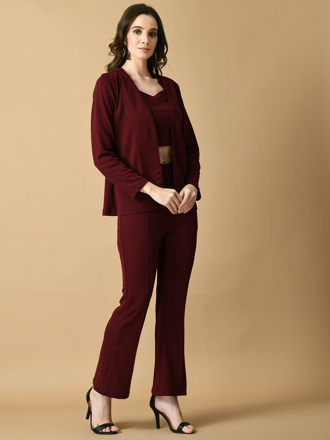 Myshka Women's Magenta Solid Coat With Trousers - Distacart