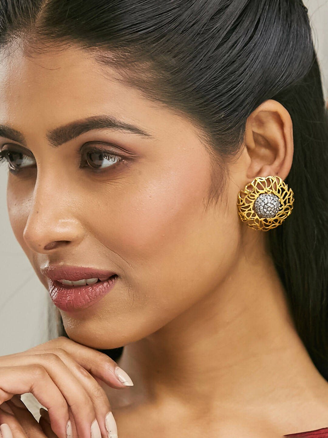 Nuyug 22k Gold Plated Filigree Statement Studs