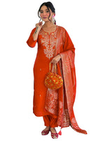 Thumbnail for The52 Rust Women's Gorgeous Roman Silk Fabric Straight Kurta, Pant and Dupatta Set - Distacart