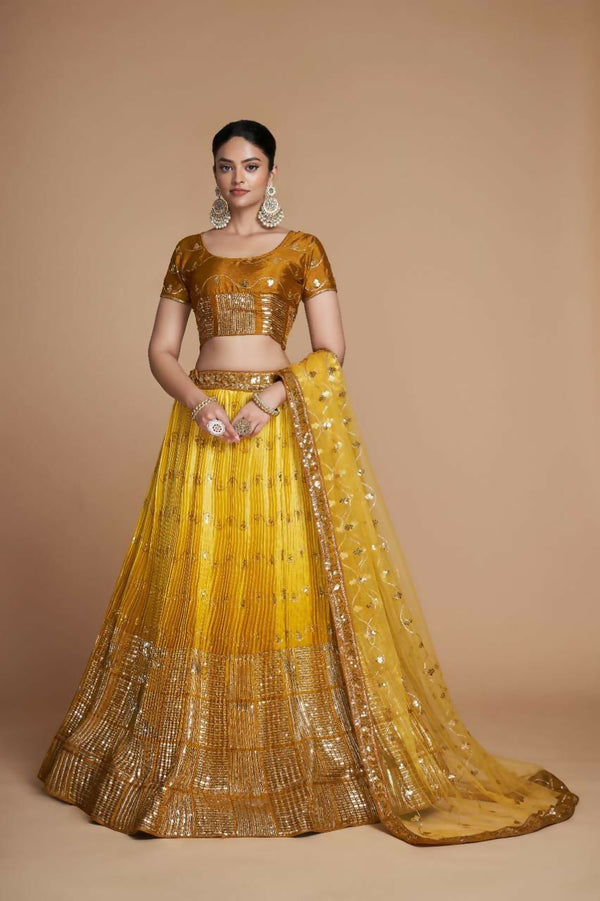 Jyoti Fashion Women's Mustard Heavy Chinon Sequins Embroidered Designer Lehenga Choli Set - Distacart