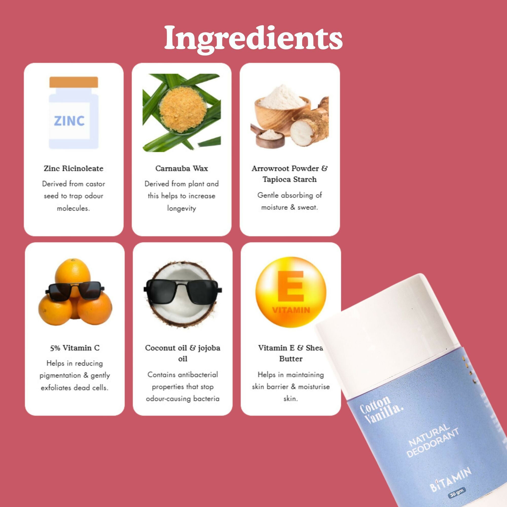 Bitamin Natural Deodorant Cotton Vanilla, French Rose Roll On Women Pack