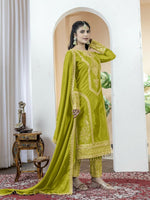 Thumbnail for Teeya Creation Pista Green Color Chinnon Silk Embroidery Work Fully Stitched Salwar Suit