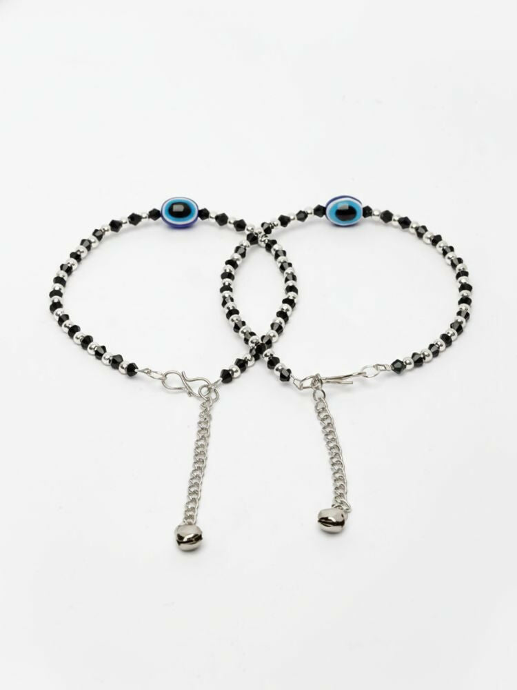 NVR Women Evil Eye Silver Plated Artificial Beads Anklet - Distacart