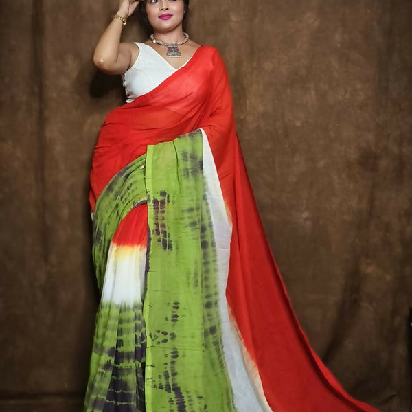 Exclusive Collection Red Green Beautiful Super Soft Most Comfortable Pure Mul Cotton Saree