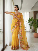 Thumbnail for Joban Fashion Yellow Candy Crush Party Wear Sarees - Distacart