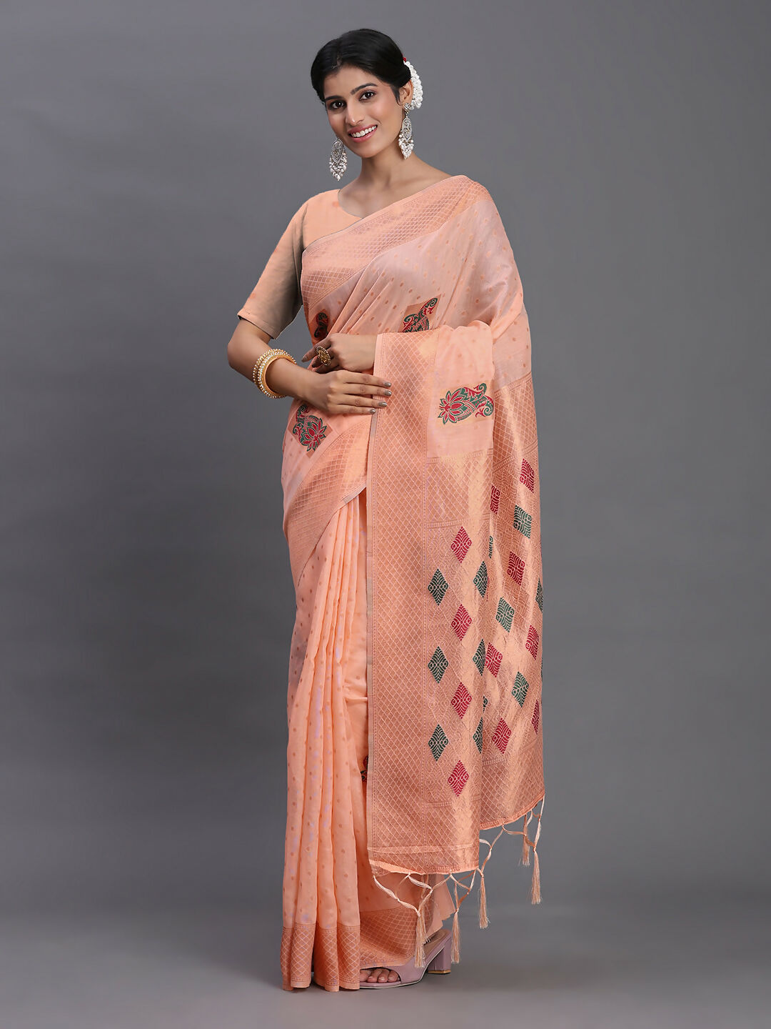 Astita Linen Cotton Peach Saree