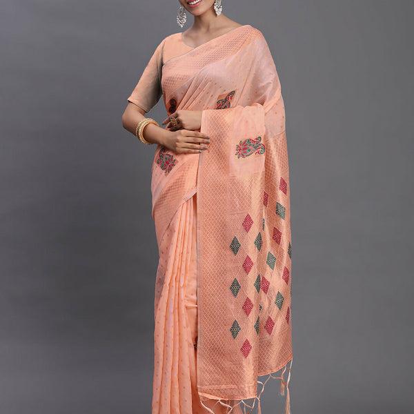 Astita Linen Cotton Peach Saree