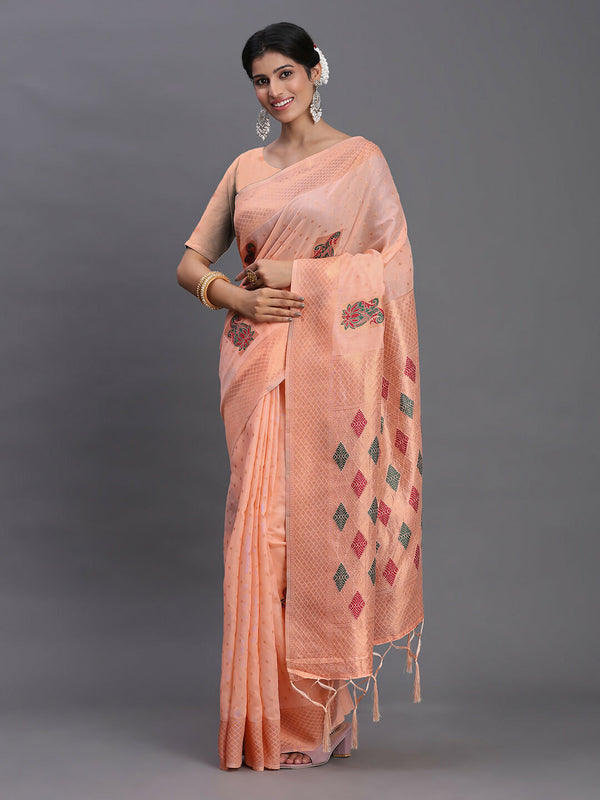 Astita Linen Cotton Peach Saree