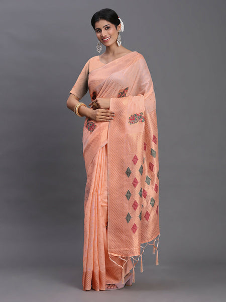 Astita Linen Cotton Peach Saree