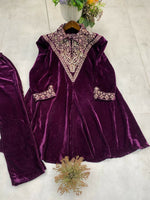Thumbnail for Vastranavya Purple Velvet Sequence Embroidery Work Top With Palazzo