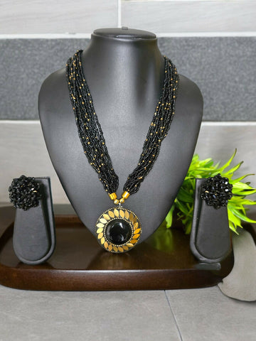 Inhanns All-Day Statement Beaded Necklace Set - Black - Distacart