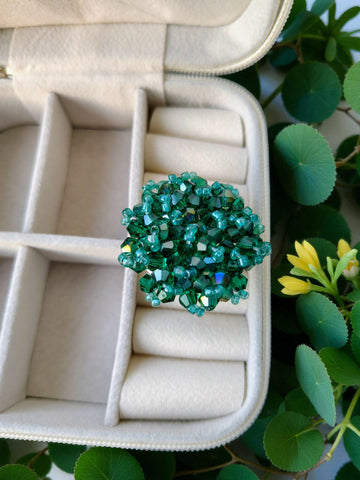 Inhanns Rang-E-Roshan Adjustable Ring – Handmade Crystal Statement Ring - Sea Green - Distacart