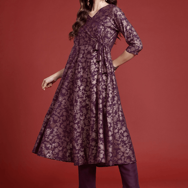 Anouk Women Foil Printed Angrakha Kurta With Trousers - Distacart