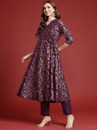 Anouk Women Foil Printed Angrakha Kurta With Trousers - Distacart