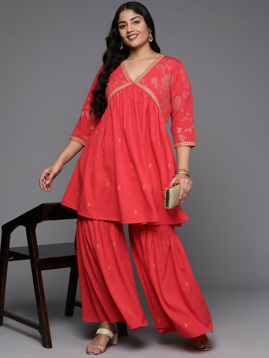 Ahalyaa Women's Traditional Wear Co-ords - Red - Distacart
