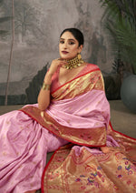 Thumbnail for Vishnu Weaves Women's Baby-Pink Paithani Silk Saree with Blouse - Distacart