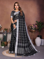 Thumbnail for Aastha Fashion Black Linen Weaving Saree - Distacart