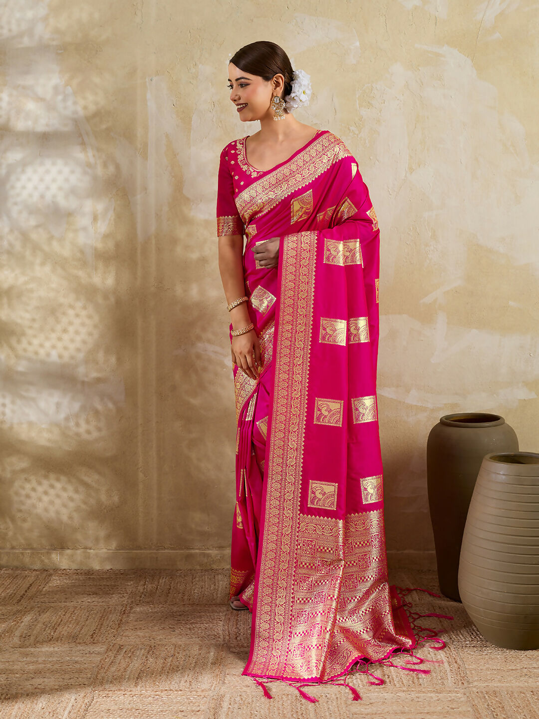 Shree Shyam Fashion Magenta Silk Blend Saree - Distacart
