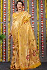 Thumbnail for Jyoti Fashion Women's Yellow Paithani Silk Zari Woven Saree with Blouse - Distacart