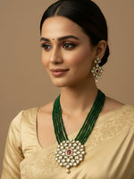 Thumbnail for NVR Women Gold Plated Green Kundan Jewellery Set - Distacart