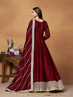 Thumbnail for Anaita Maroon Embroidered Art Silk Anarkali Suit - Distacart
