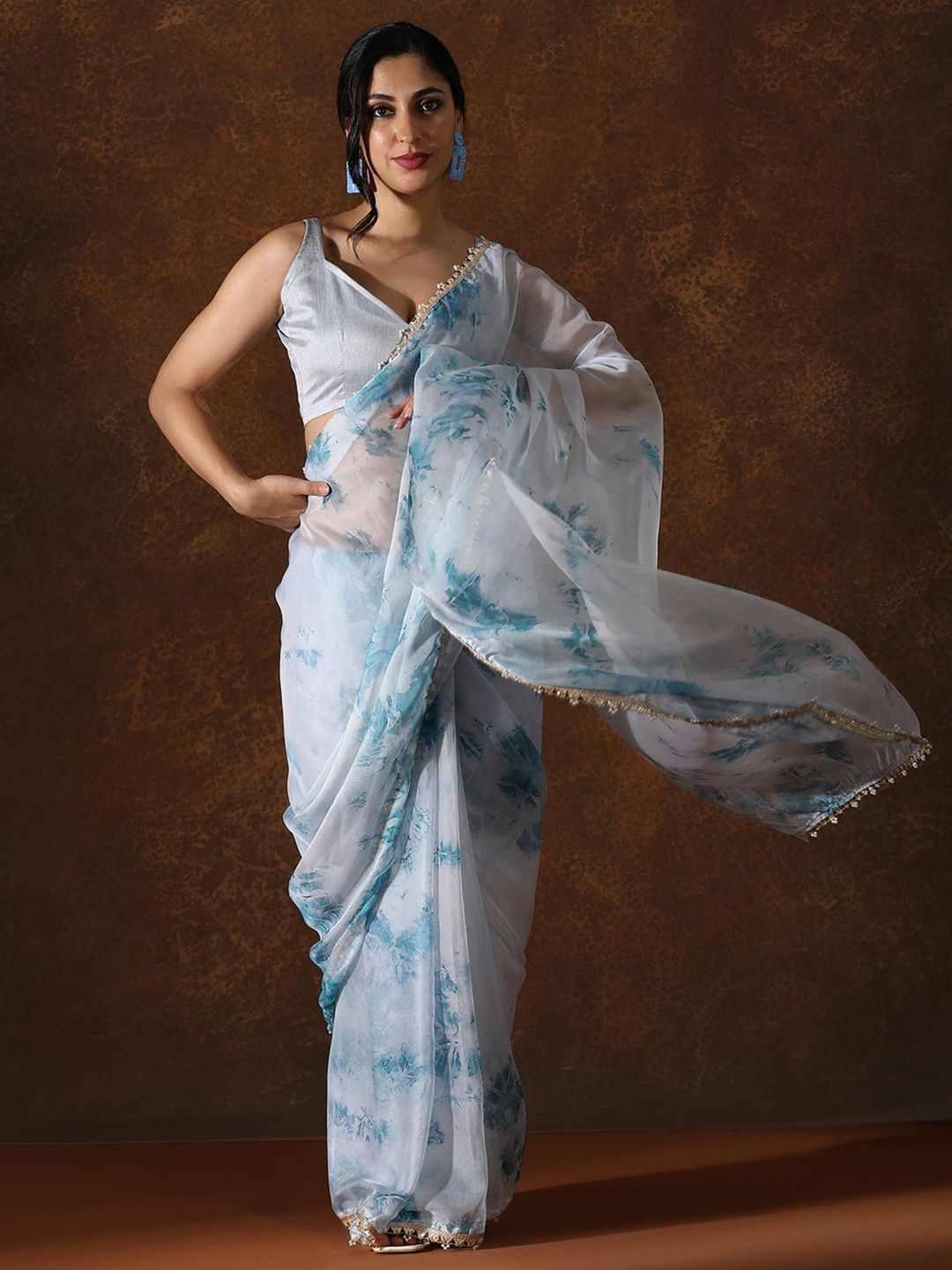 Mitera Tie and Dye Beads and Stones Pure Chiffon Saree - Distacart