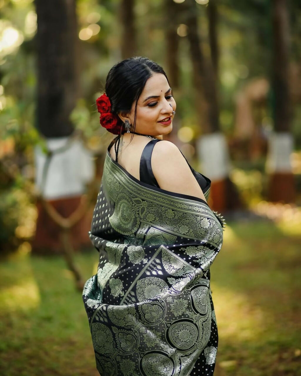 Preksha Creation Banarasi Soft Silk Women Black Saree - Distacart