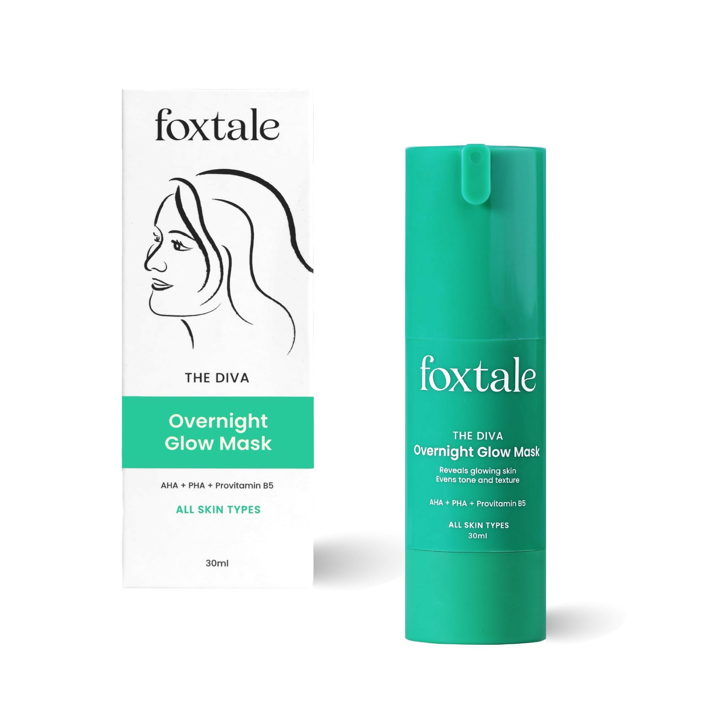 Foxtale Over Night Glow Mask For Glowing Skin, 4% Glycolic Acid & 3% Lactic Acid, Reduces Blackheads and Whiteheads - Distacart