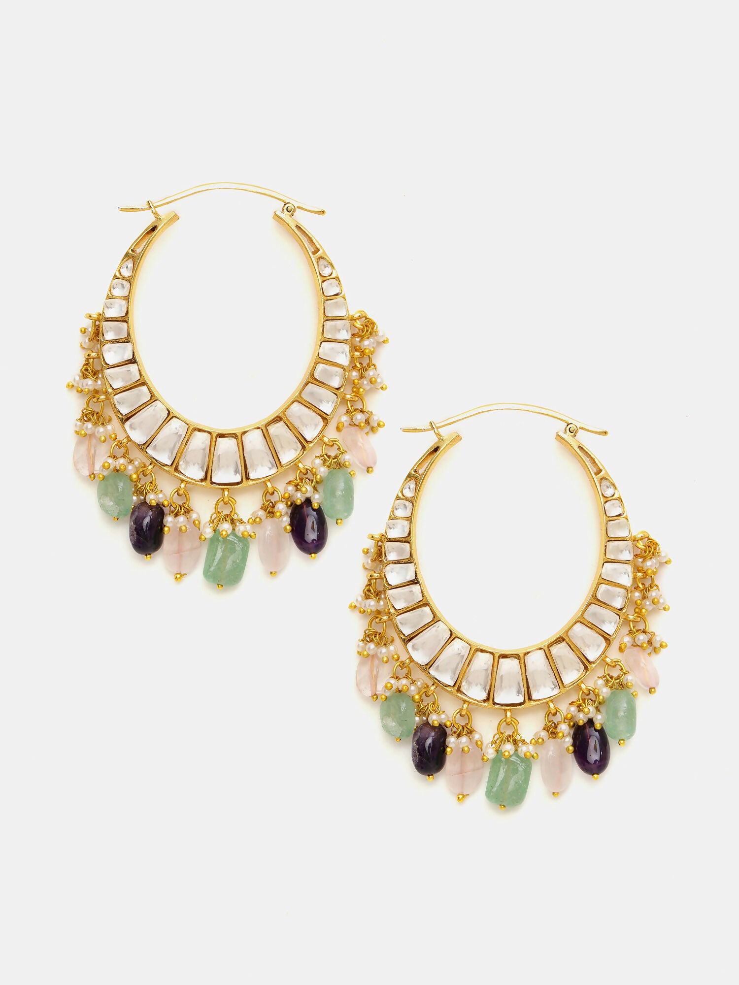 Ruby Raang Gold Polished Multi-Color Kundan Loops - Dista