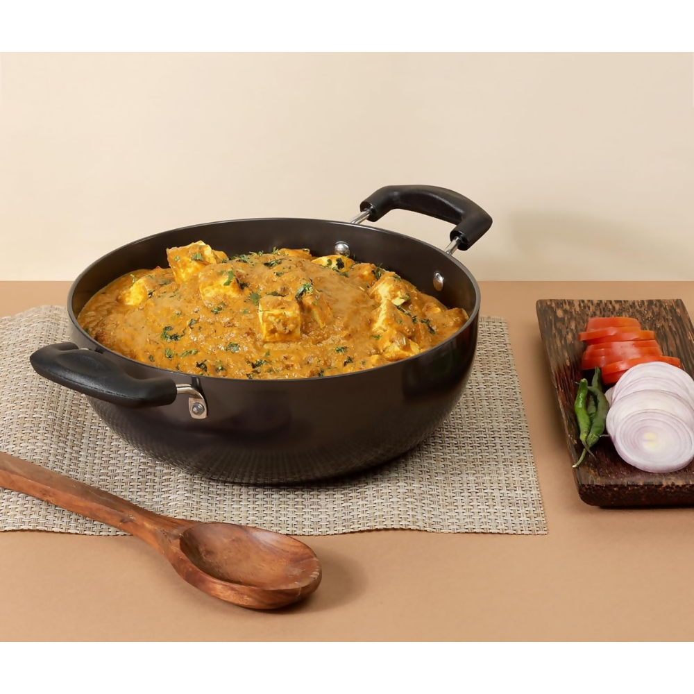 Vinod Black Pearl Hard Anodised Non Stick Deep Kadhai with Glass Lid - Dista