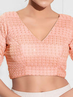 Thumbnail for Joban Fashion Peach Crochet Padded Blouse With V Neck Elbow Sleeves - Distacart
