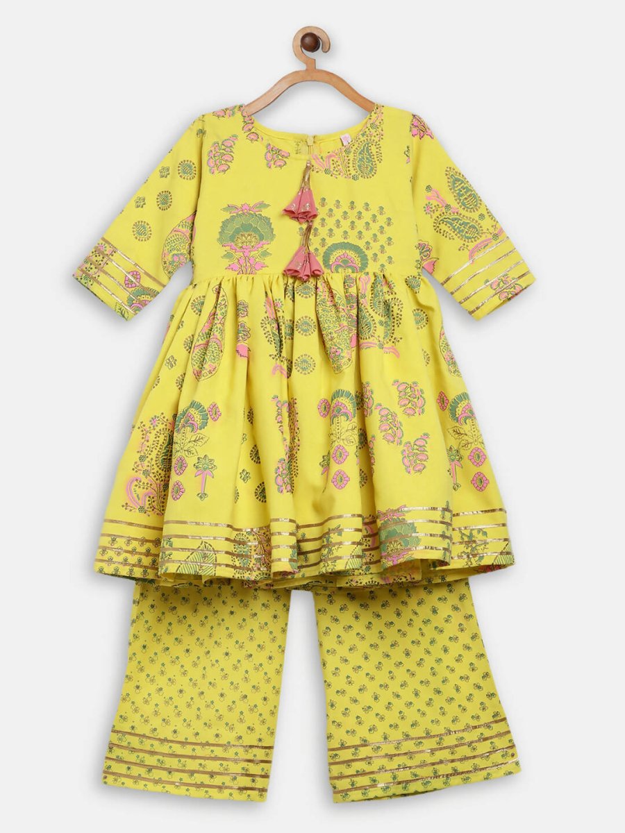 Ahalyaa Mustard Rayon Printed Kids Kurta Palazzo Sets For Kids For Girls - Distacart
