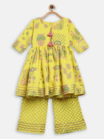Thumbnail for Ahalyaa Mustard Rayon Printed Kids Kurta Palazzo Sets For Kids For Girls - Distacart