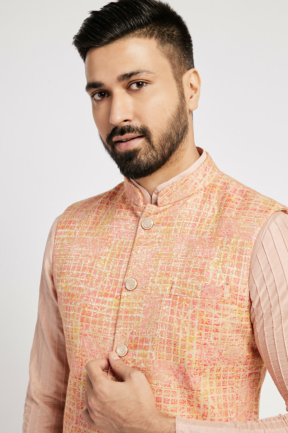 Ethnic India Pink Bundi Men's Jacket Abstract Blended - Distacart