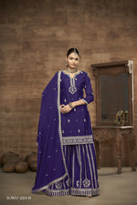 Thumbnail for Anaita Blue Chinon Silk Embroidered Stitched Sharara Suit - Distacart